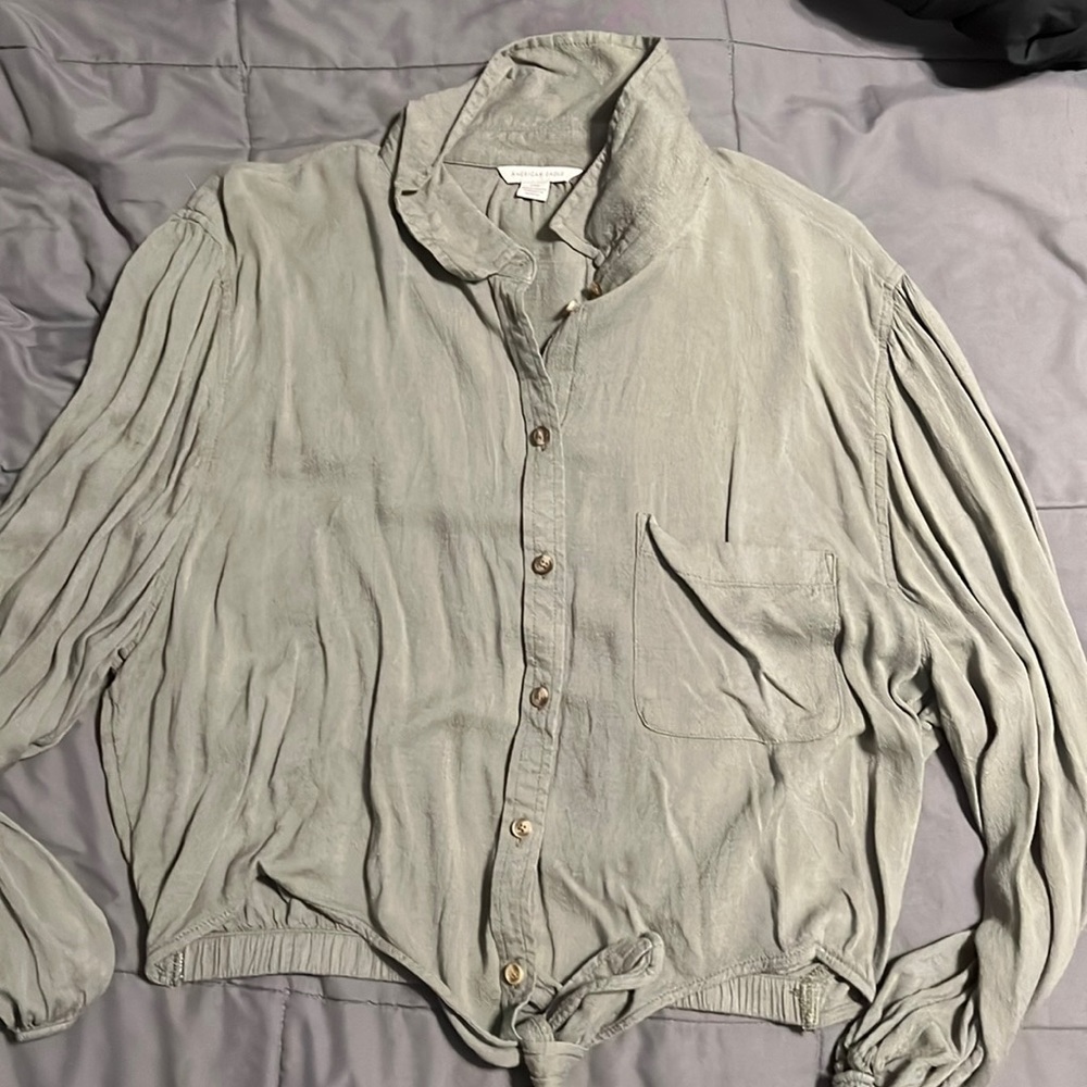 Olive green American eagle tie front elastic top